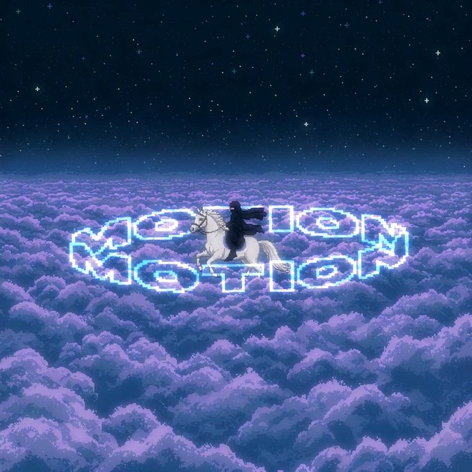 An anime-style figure rides a white horse through purple clouds, surrounded by glowing neon pixel text reading 'VORTEX' and 'IGNITION'.