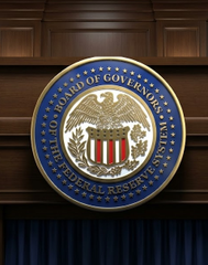 The image displays the official seal of the Federal Reserve Board of Governors, featuring an eagle with a shield, an olive branch, and arrows, set against a blue background with gold lettering. The seal underscores the accompanying news about the Fed's prior knowledge of Silicon Valley Bank's vulnerabilities, symbolizing the regulatory body's role in overseeing financial institutions.