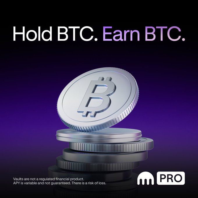 The image features a stack of silver coins, with one coin prominently displayed as a Bitcoin symbol. The text "BTC" is written above the coin, indicating that this is a Bitcoin coin. Below the coin, there's a message encouraging people to invest in Bitcoin and earn BTC. The post also mentions that the Bitcoin vault is live on Kraken Pro, which means users can access their Bitcoins through the platform. Additionally, it highlights that the Bitcoin vault is not regulated financial product and carries risks of loss due to its speculative nature.