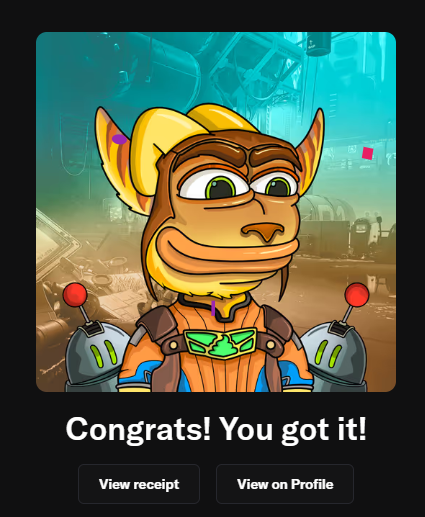The image depicts an advertisement for Swept 50 Packs for Treasury. It features a cartoon character, likely a rat or gnome-like creature, dressed as Pac-Man. The character has his arms wrapped around Pac-Man's head while holding up his arms in victory. Behind him, there is a background with the words "Congratulations! You got it!" written on a white card. This post is set in an Instagram-style format and appears to be related to a gaming event or promotion where players are rewarded for winning by purchasing 50 packs of the Pac-Man base pack.