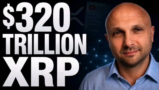 The image displays a man with a shaved head wearing a blue shirt, smiling at the camera as he looks directly at the viewer. The image also features text that says "BREAKING #XRP just got confirmed for the biggest financial system in history $320 TRILLION is about to flow through Ripple's network This changes everything". The post seems to be discussing Bitcoin and Ripple, with a focus on the recent announcement of Ripple's Ripple XRP token being confirmed.