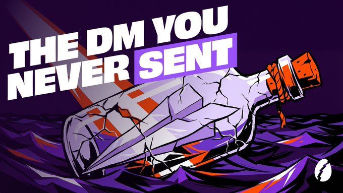 The image features a broken glass bottle floating in water with the words "The DM You Never Sent" written above it. The phrase "Focus on what is in the image and how it relates to the post." suggests that the focus should be on the content of the image, rather than its visual elements or context.