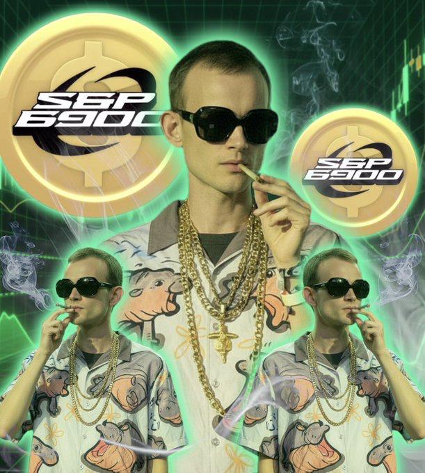 A stylized image of a man smoking with sunglasses and gold chains, surrounded by green glowing elements and 'SBP 6500' logos behind him.