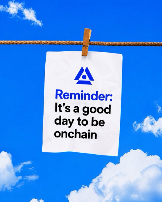 An identical duplicate of the previous image: a white cloth pinned to a rope against a blue sky with the Arc logo and 'Reminder: It's a good day to be onchain'.