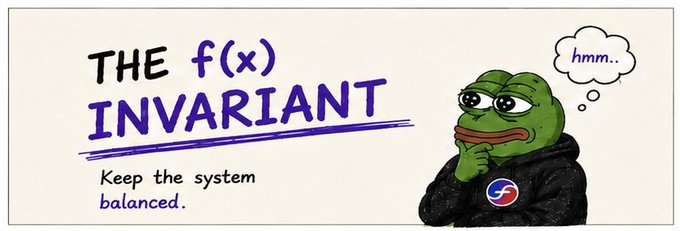 Banner reading 'THE f(x) INVARIANT - Keep the system balanced.' featuring a cartoon Pepe the Frog wearing an f(x) hoodie and thinking 'hmm..'.