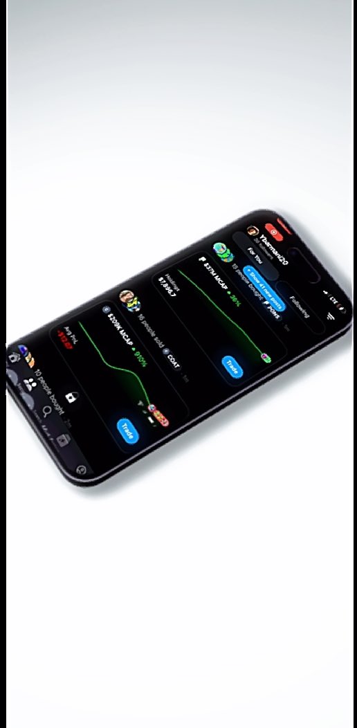 A smartphone displays an OpenSea mobile app trading screen showing transaction history for tokens $STONKBROKER, $FOLD, and $NAP, with green performance indicators and "Trade" buttons, illustrating the user's claim of profiting 6x, 3x, and 4x on these tokens respectively through OpenSea's social trading feature.