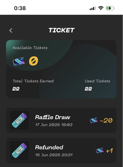 The image shows a ticket display screen, possibly from an app or website, displaying information about available tickets. There are two primary pieces of information visible - the number of total tickets awarded (22) and the list of tickets that have been used (23). It's unclear why these specific tickets have been used, but it could be for various reasons such as cancellations or changes in plans.