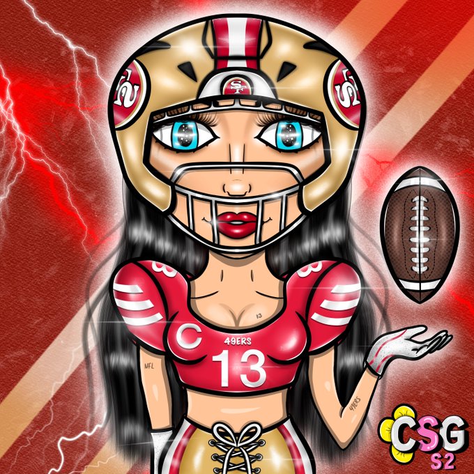 An identical digital illustration of a 49ers football fan character as Image 2, with the same 'WINGS' signature and 'CSG S2' branding.