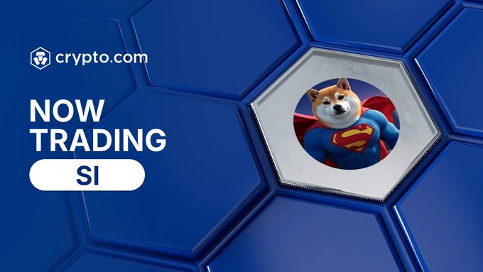 Crypto.com announces that Super Inu ($SI), a Shiba Inu-themed meme token depicted as a superhero, is now trading on their app, available for purchase with USD, EUR, and 20+ fiat currencies.