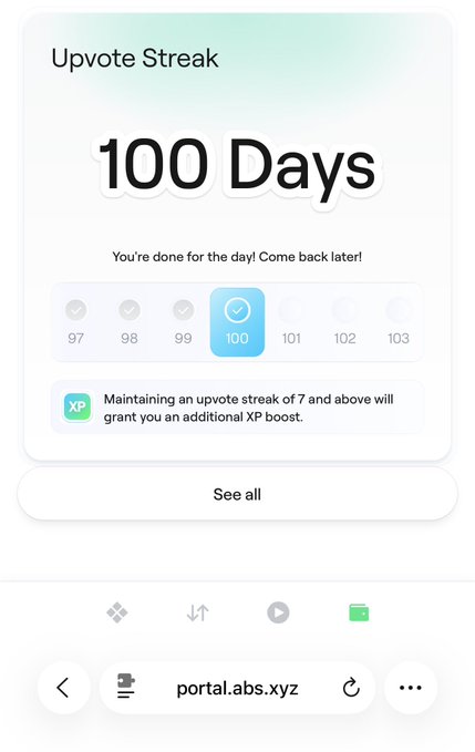 The image shows a phone screen with an app called "Upvote Streek" displayed, which has a timer for 100 days of work out. The timer is currently at 7 days, indicating that the user has completed 7 days of their workout routine. The app also provides a summary of the progress made and encourages users to keep going strong as always.