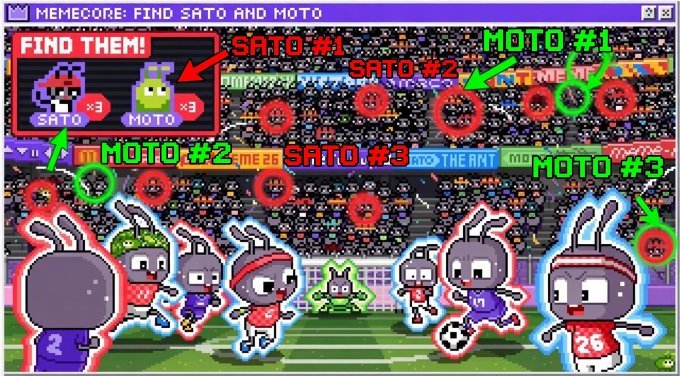 The image features a cartoon scene of six cartoon characters, including two soccer players, running across a field with a scoreboard displaying "SATO #1 SATO #2 SATO #3 MOTO #4 SATO #5 SATO #6 MOTO". The characters are in motion and appear to be playing soccer. The image also includes text that reads "Focus on what is in the image and how it relates to the post."