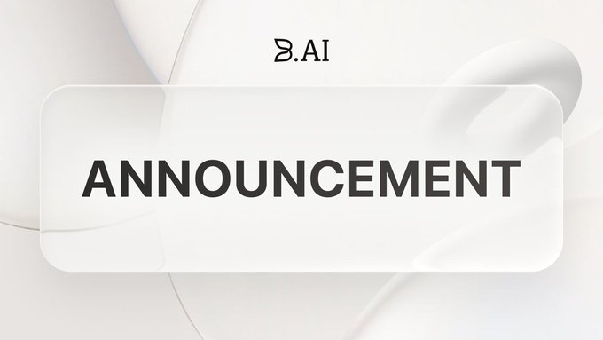 The image features a white square with black text that reads "Announcement" at the top of the frame. Below this, there are two lines of black text that say "B.AI" and "Ushers in Milestone Growth". The background is a light gray color with a pattern of circles on it.