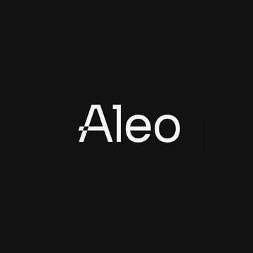 The image displays the white "Aleo" logo on a black background. It serves as the brand mark for Aleo, a privacy-focused blockchain platform that aligns with the post's theme of enabling verifiable, privacy-preserving interactions online—such as proving payment validity or regulatory compliance without exposing sensitive personal information.