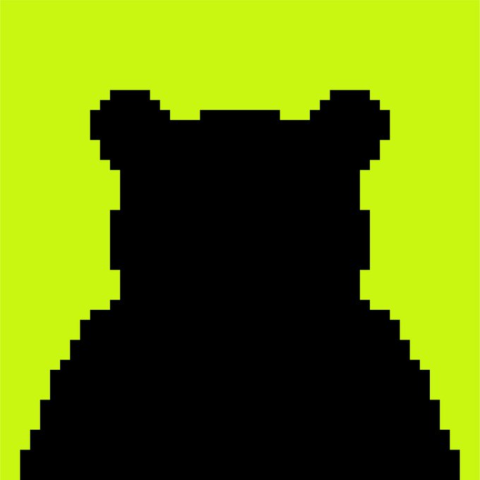 A black pixel-art silhouette resembling a bear or similar figure is centered against a solid green background.
