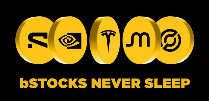 A graphic with five yellow coin-like icons above the text 'bSTOCKS NEVER SLEEP'.
