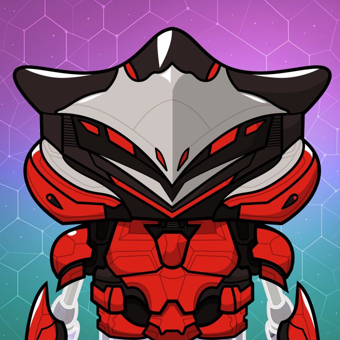 A stylized red and black armored robot mascot with a sleek, angular helmet stands against a purple hexagonal background, representing the "HasherBots" teased in the post. The futuristic mech design visually plays on the "Hashcats" meme by replacing the feline theme with an armored robotic figure, hinting at a new NFT collection concept.
