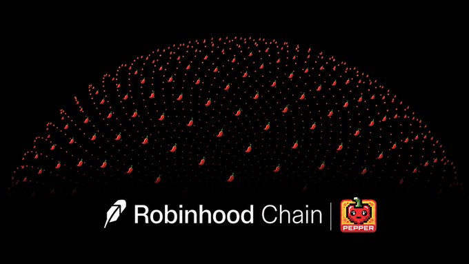 A dark dome composed of many small red peppers with the text 'Robinhood Chain | PEPPER' at the bottom.