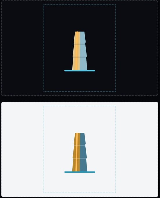 Two graphic icons, one on a dark background and one on a white background, depict a simple yellow and blue traffic cone.