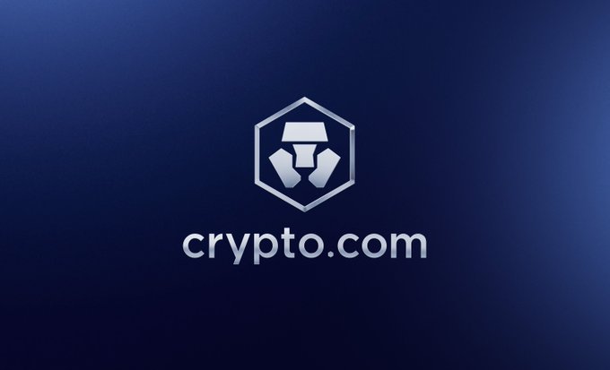 The Crypto.com logo is displayed in white against a deep blue gradient background, with the company name "crypto.com" beneath a hexagonal emblem. This branding aligns with the post celebrating Crypto.com's $400M strategic investment from Citadel Securities, reinforcing the institutional confidence in the platform and its ecosystem token $CRO.