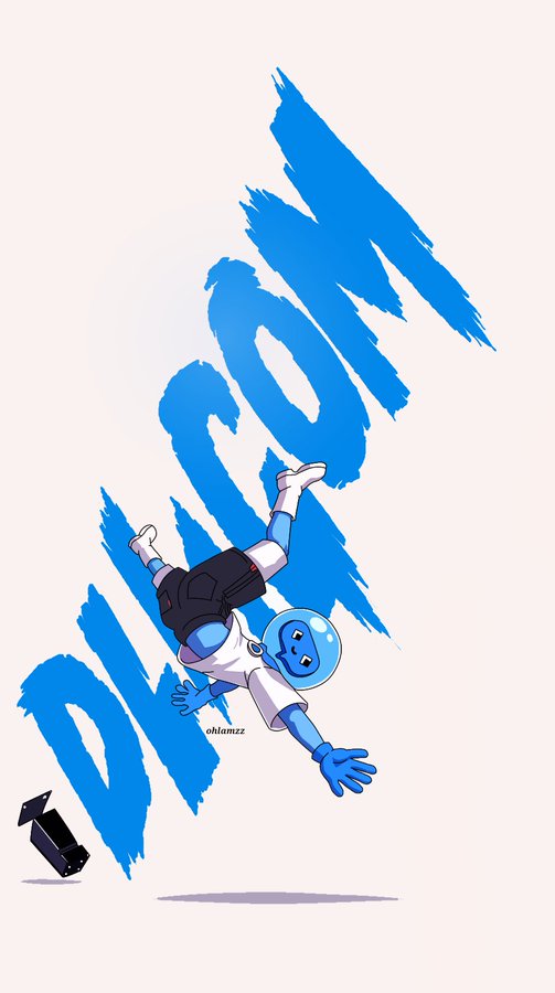 A stylized digital artwork showing an astronaut character falling upside down against a white background with large blue brushstroke letters spelling 'DROWN'.