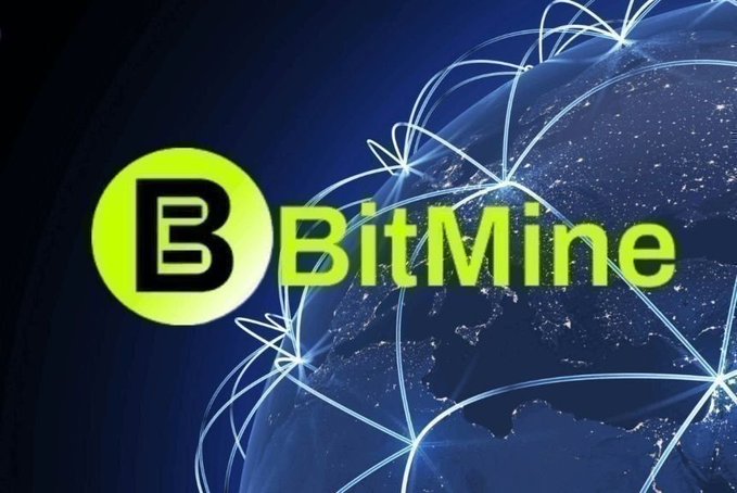 The image features the "BitMine" logo alongside a glowing globe with interconnected network lines, symbolizing the company's global cryptocurrency operations. This visual ties into the announcement that BitMine expanded its treasury by adding 32,447 $ETH last week, bringing its total holdings to 5.85 million $ETH.