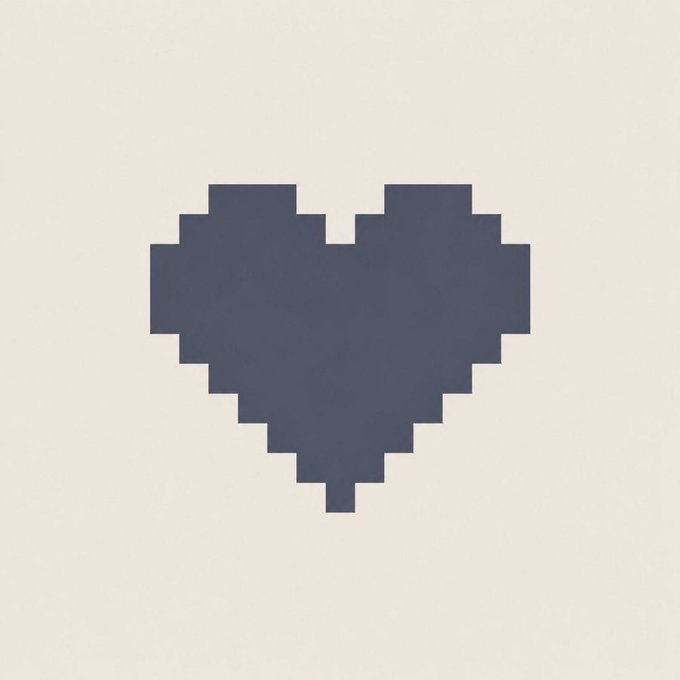 A dark blue pixelated heart shape centered on a light cream background.