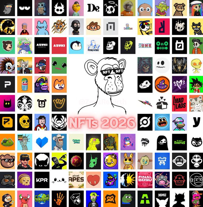 The image features a collage of various logos and icons related to the NFTs market, including logos for different companies such as BAYC, PVP, and Penguins At. The collage also includes images of cartoon characters like Mickey Mouse and other popular icons from the gaming world. The post suggests that despite the differences in the logos or the companies they represent, people who share a common interest in NFTs should come together to support and appreciate this emerging market.