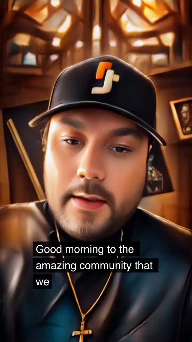 The image features a man wearing a baseball cap with an orange logo, sitting down and looking at the camera. The caption below his photo reads "Good morning to the amazing community that we are! @TippiklLabs just dropped a huge update on us!".