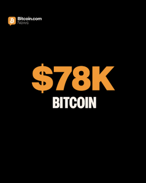 A Bitcoin.com News graphic with a black background displays "$78K" in large orange text with "BITCOIN" written below it, visually emphasizing the milestone that Bitcoin has reached $78,000.