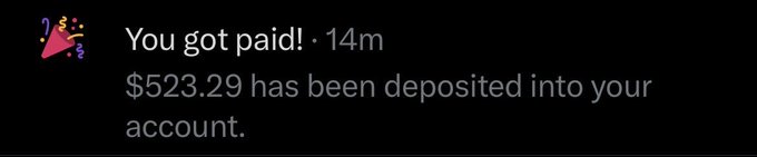 A notification from Cash App reads "You got paid!" with "$523.29 has been deposited into your account," reflecting the "Elon bucks" caption by humorously referencing a recent payment received through the app.