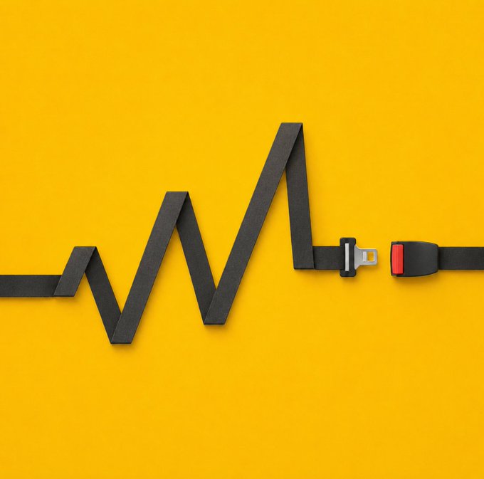 A black seatbelt with a red release button lies unfastened against a bright yellow background, visually reinforcing the post's message to "buckle up" with anti-scam safety measures before engaging in any financial activity under the #StaySAFU hashtag.