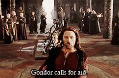 The image features a man dressed as Gondor from the movie "Gandalf", standing in front of a group of people wearing medieval clothing, possibly in a castle or similar setting. The caption below the image reads "KNOTS CALLS FOR AID! And the Plebs will answer!", which is likely a reference to the popular saying " Knots call for aid".