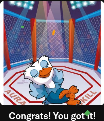 A cartoon duck character in an MMA octagon setting appears on a game card with the text "Congrats! You got it!" displayed at the bottom.