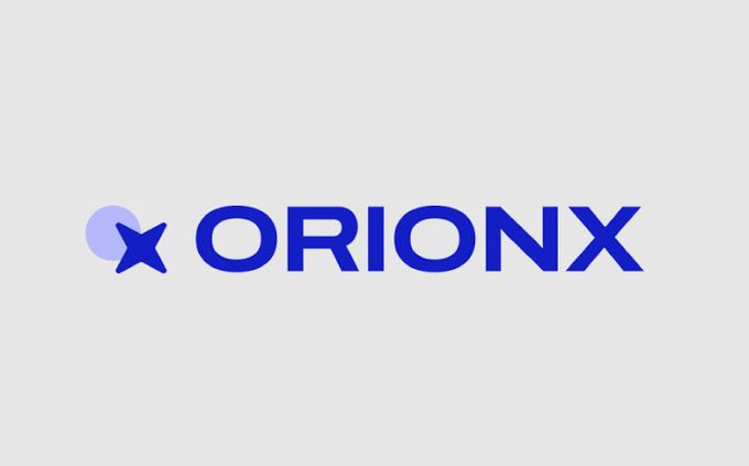 A logo displays the word 'ORIONX' in bold blue letters, accompanied by a stylized blue 'X' icon featuring a star shape and a circle.