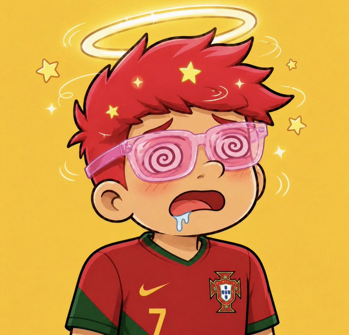The image features a cartoon boy with red hair wearing pink glasses, who appears to be in distress due to his eyes being covered by a halo-like object or a halo itself. The boy's face has a sad expression as he looks at the camera. The background of the image is yellow and filled with stars, which adds to the overall surreal atmosphere of the scene. The caption for this image reads: "POV: You're on a call at dead midnight explaining why the dev should pay you $SOL or $USDC Instead of putting you on referral programs".