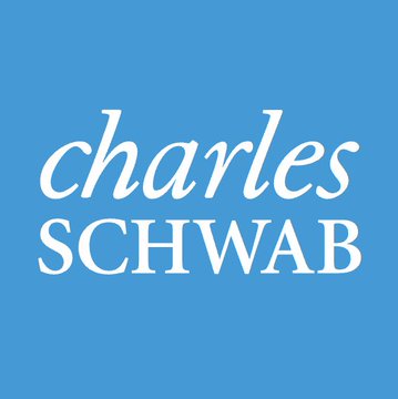 The Charles Schwab logo displayed in white italic and capital lettering on a solid blue background.