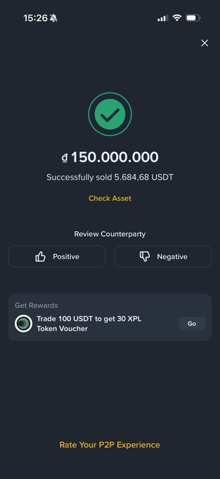 The image shows a phone screen with an app called "PayX" displayed, which has a green checkmark next to the word "successfully sold". The app also provides information about the transaction, including the amount of money involved and the type of currency used (ether). The background color of the image is black.