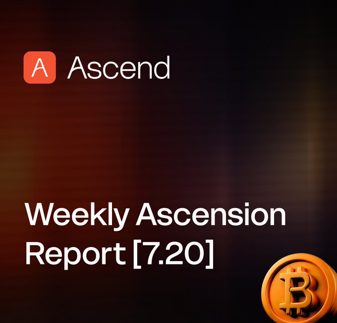 A dark graphic with the Ascend logo and the title "Weekly Ascension Report [7.20]" alongside a golden Bitcoin symbol in the corner.