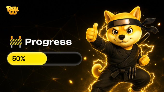 A cartoon Shiba Inu ninja gives a thumbs-up beside a "Progress" bar showing 50%, illustrating that the audit process is halfway complete while encouraging users to keep participating to maximize their claim rewards.