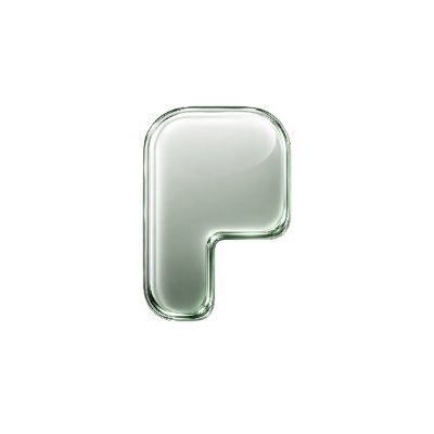 A glossy, translucent green letter "P" rendered in a 3D bubble style is displayed against a white background, likely serving as a logo or visual representation for the token ticker "$PONS" referenced in the accompanying post about its $500M ATH market cap following Uniswap Labs' acquisition announcement.