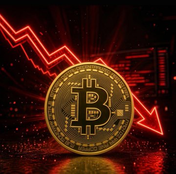 A golden Bitcoin coin sits in the foreground against a dark background featuring a sharply declining red downward-trending graph line, symbolizing a bearish market movement. The image visually reinforces the post's message that Republican rejection of the Clarity Act counteroffer is creating negative sentiment around Bitcoin.