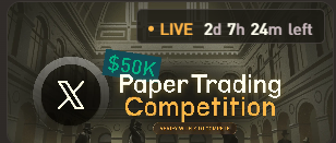 The image shows a banner with text that reads "Live 2d 7th 24m Left", which indicates that there are two days remaining before the paper trading competition starts, and the event will take place at 24M. The mainnet address is also provided in the image.