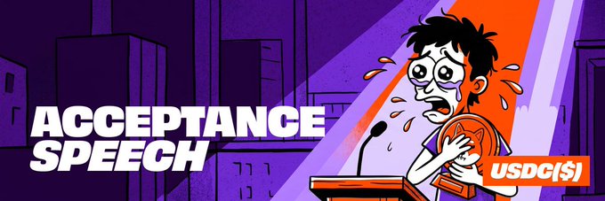 The image features a cartoon character, possibly a man or a woman, standing at a podium with their hands on their hips. The character appears to be giving a speech, as indicated by the text "Acceptance Speech" above them. The background of the image is purple and white, which adds to the overall visual appeal of the post.