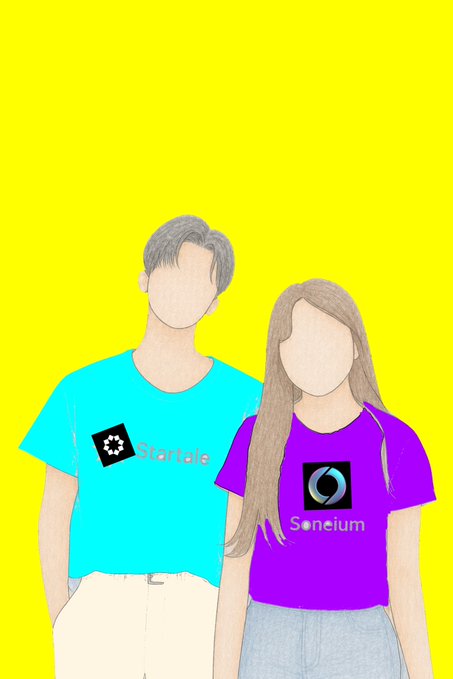 A digital illustration on a yellow background showing two faceless figures wearing t-shirts—one cyan with a 'Certik' logo and one purple with a 'Seneium' logo.
