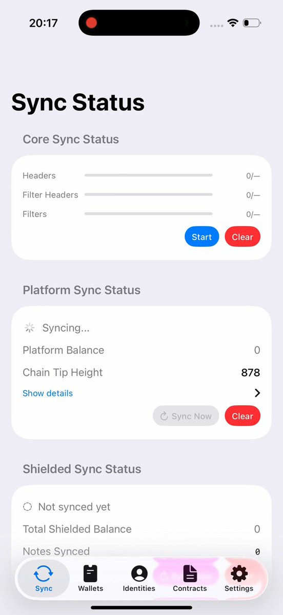 The image shows a phone screen displaying information about sync status for an app called "shielded sync". The app has been installed and is ready to use. It provides details such as core sync status, headers, filter heads, and platform sync balance. There are also options to start sync, click on the sync button, and other features available in the app.