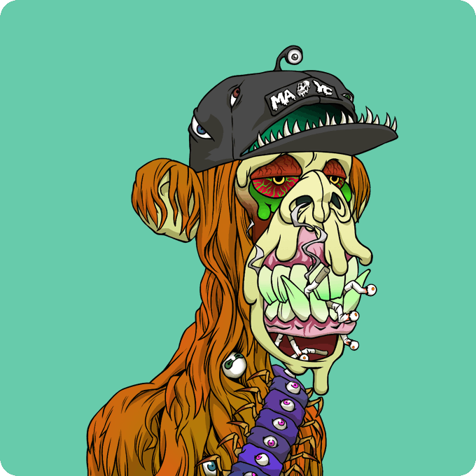A grotesque cartoon illustration of a zombie-like ape with orange fur, exposed teeth, bloodshot eyes, and a spiked black cap reading "M★" appears alongside text documenting the purchase of "Mutant #4350" for 1.62 ETH by user bbthemarketer.eth, reflecting the post's comment that "mutants are insane" by showcasing this bizarre, horror-styled NFT character.