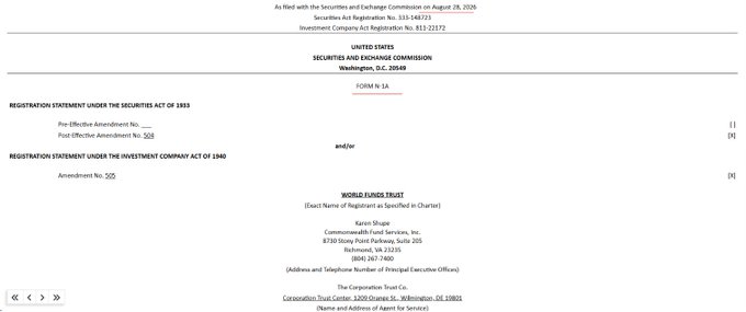 A Securities and Exchange Commission Form N-1A filing for WORLD FUNDS TRUST, filed by Commonwealth Fund Services, Inc.