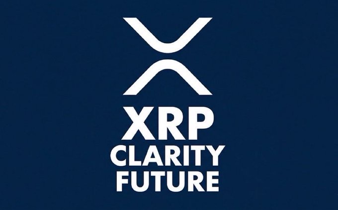 The image features a blue flag with white text that reads "THE CLARITY ACT HAS OFFICIALLY CLEARED THE SENATE BANKING COMMITTEE, PAVING THE WAY FOR MASSIVE INSTITUTIONAL ADOPTION! BANKS ARE GEARING UP TO DEPLOY TRILLIONS INTO THE CRYPTO SPACE. $XRP IS PRIMED FOR A MASSIVE UPWARD MOVE THE FUTURE OF FINANCE IS HERE!". The flag is displayed against a blue background, and the text "THE CLARITY ACT" is prominently featured in white letters at the top of the image.