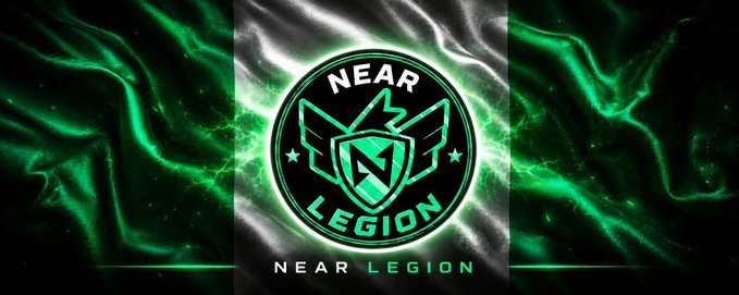 NEAR Legion logo banner featuring a shield emblem with green lightning effects on a dark background.