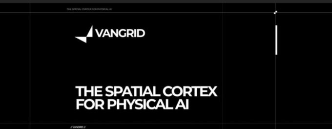 A minimalist title card with a dark gray background featuring the 'VANGRID' logo and the text 'THE SPATIAL CORTEX FOR PHYSICAL AI'.